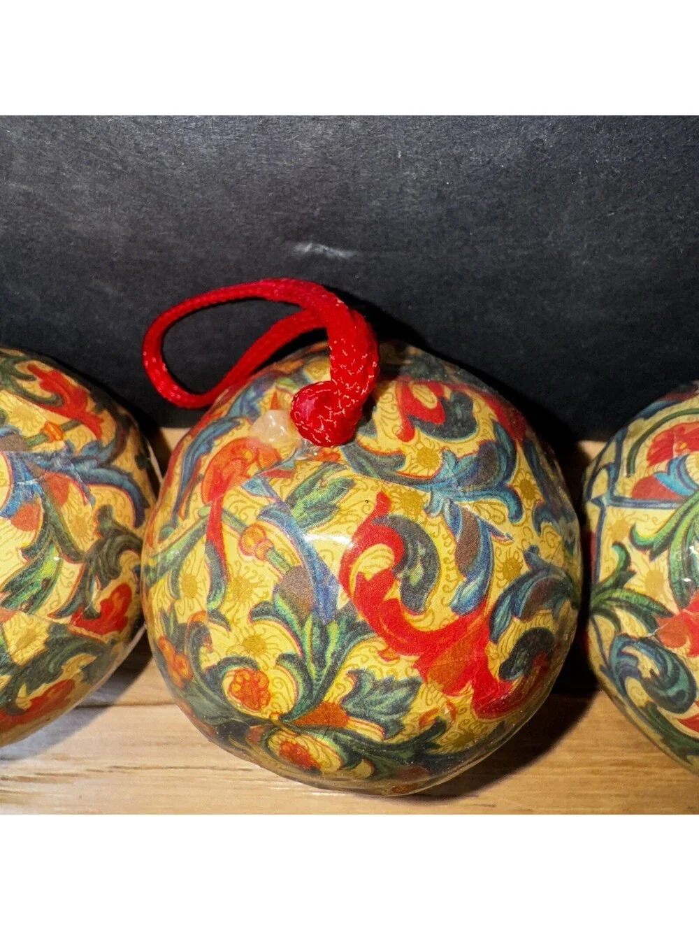 Set of 4 Vintage Floral Christmas Tree Ornaments 2.5” Decoupage Baubles Hanging